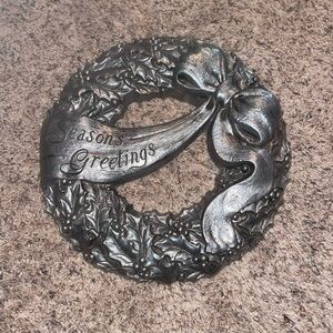Seasons Greetings Metal Wall Decor.  Christmas Wreath 11.5”